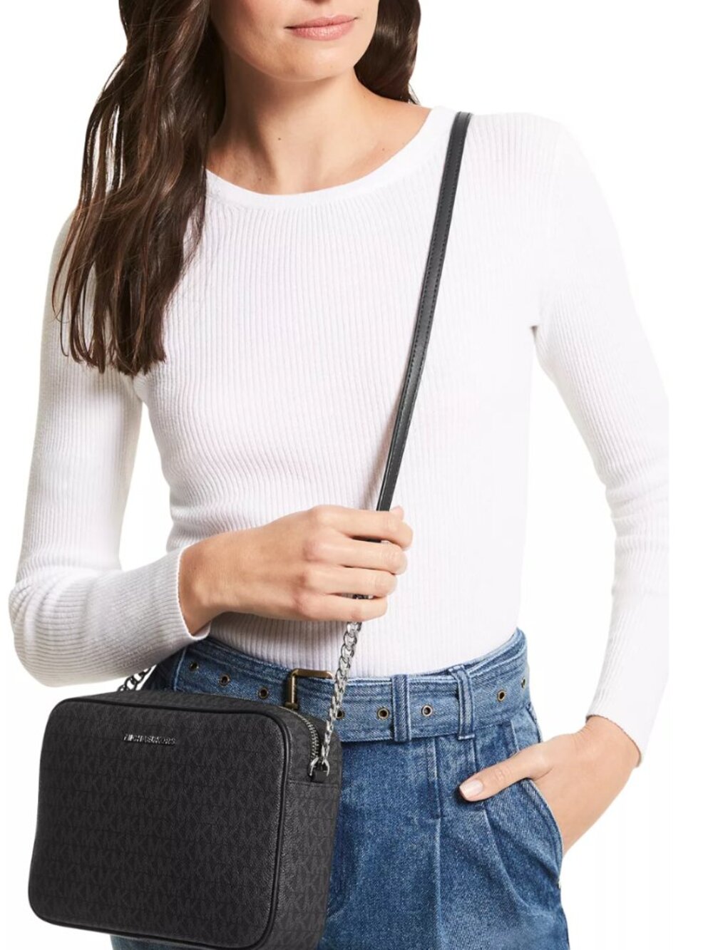 Michael Kors Large East West Crossbody-Black Signature - Picture 7 of 15
